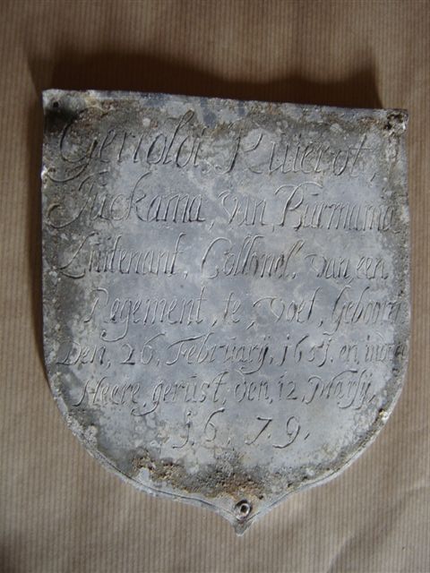 Gerroldt Ruerdt Juckama van Burmania luitenant collonel van een regement te voet, gebooren, den, 26, februarij, 1651 en, in den heere gerust, den 12 marty 1679
