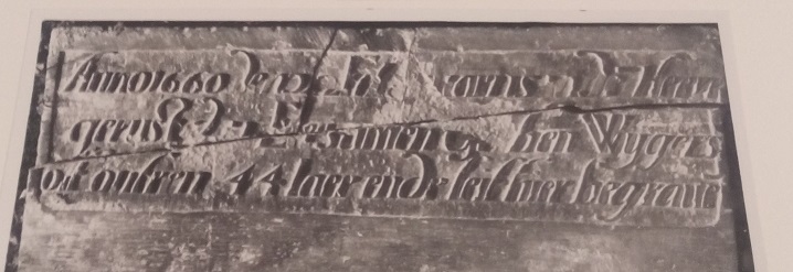 Anno 1660 den 22 februari is in de heere gerust den eersamen G[er]ben Wygers olt ontrent 44 iaer ende leit hier begraven