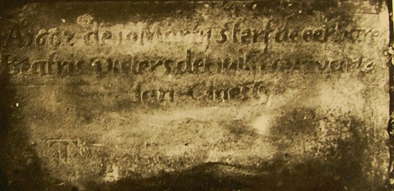 Ao 1662 de 10 marty sterf de eerbare Beatris Pieters de huisfrou van de ... Ian Claesz

T G